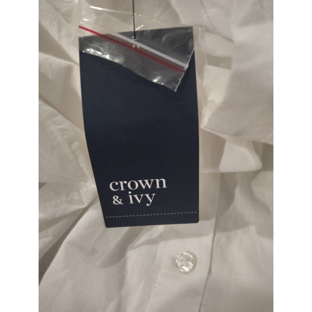 NEW Crown & Ivy Women Plus Sz. 3XL White Dress Embroidered Pineapple Sleeves - Picture 7 of 12